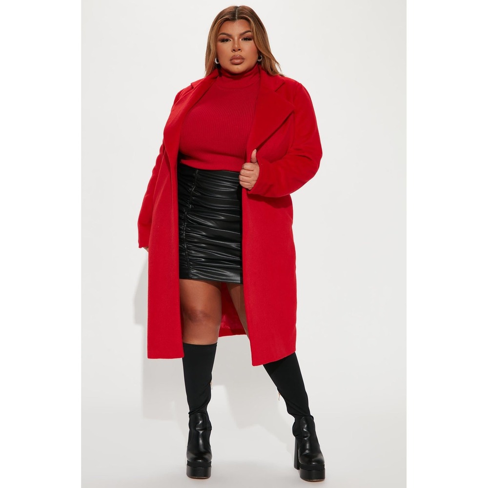 Fashion Nova Womens 3X Red Longline Lapel‎ Single Button Overcoat Jacket
